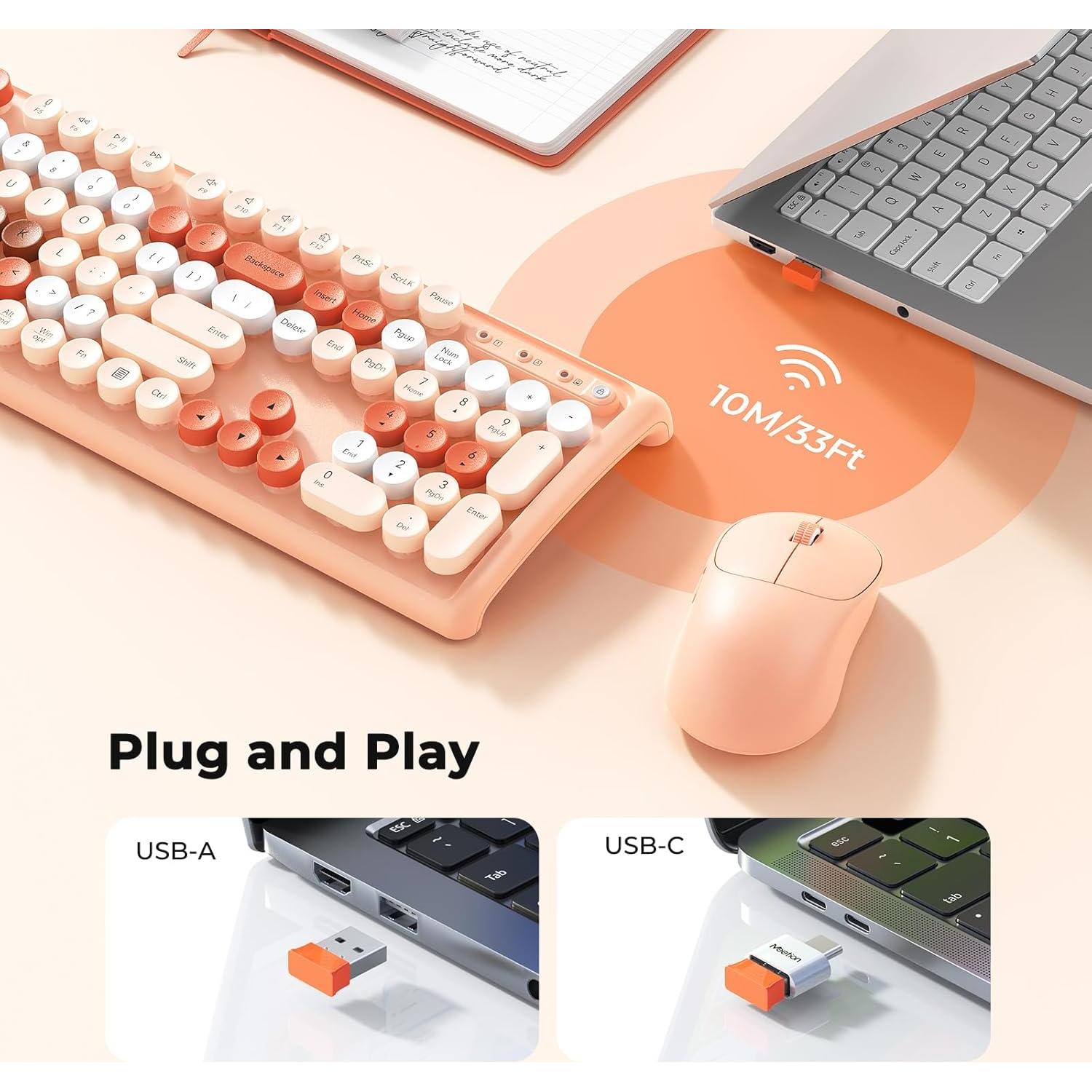 Combo Teclado y Ratón Inalámbricos Shepu Color Crema