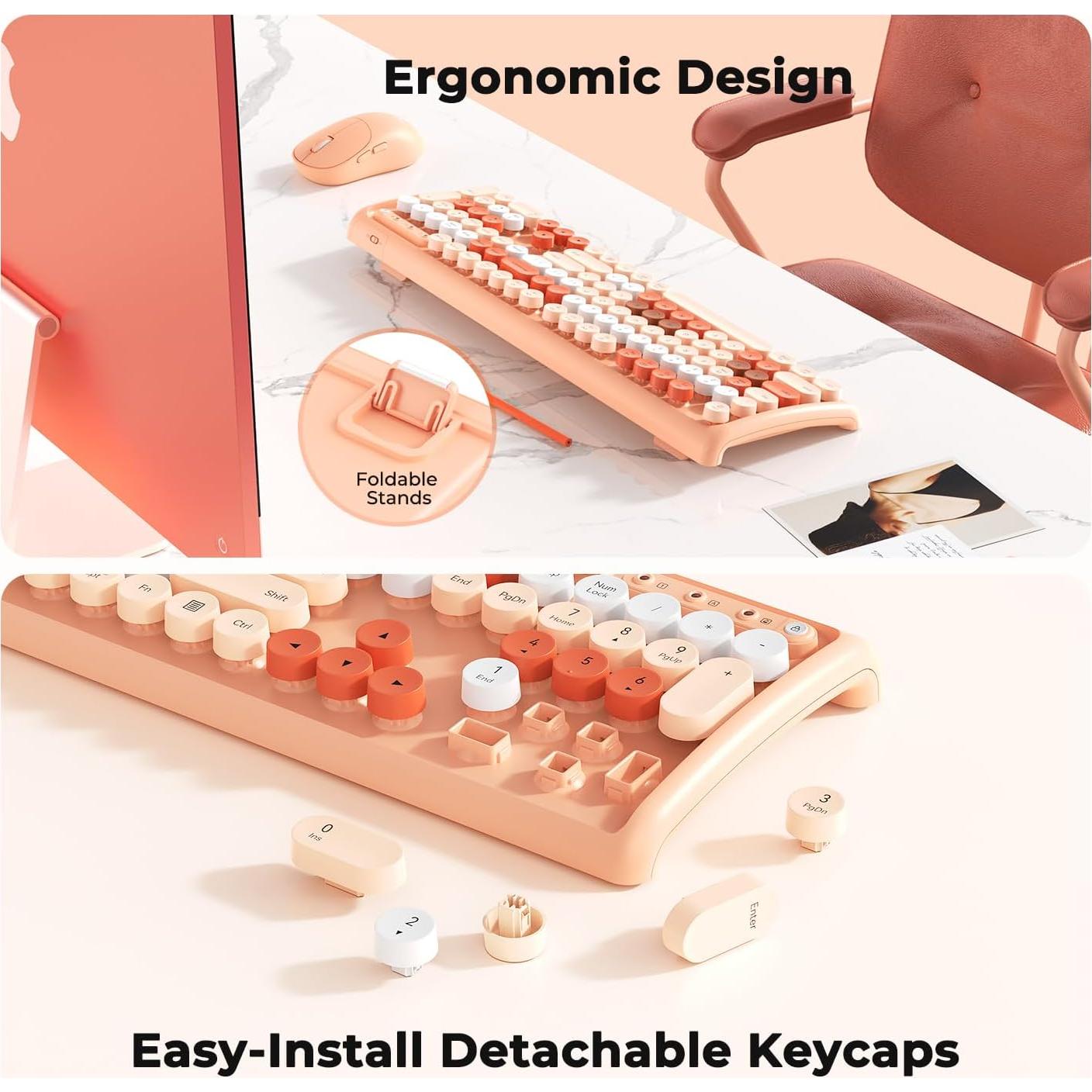 Combo Teclado y Ratón Inalámbricos Shepu Color Crema