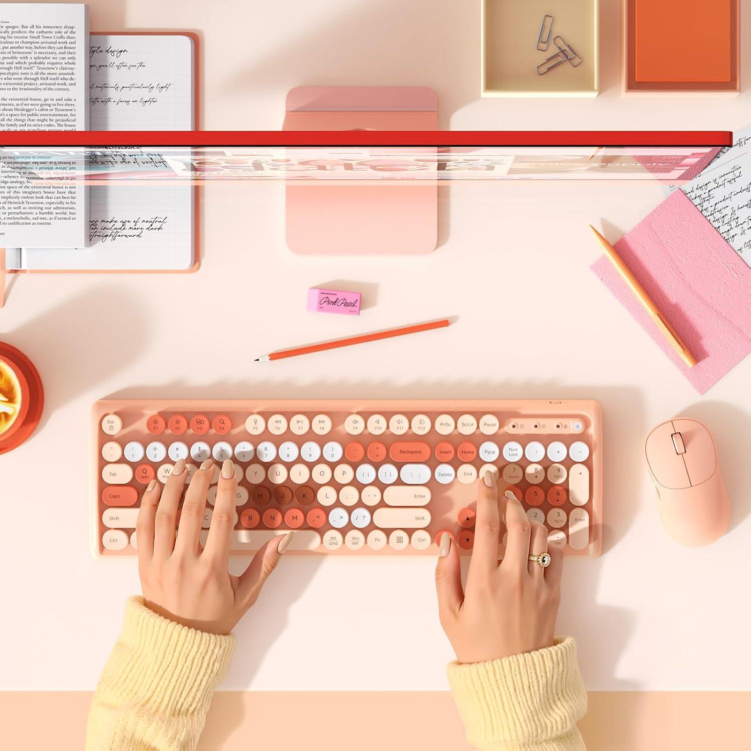 Combo Teclado y Ratón Inalámbricos Shepu Color Crema