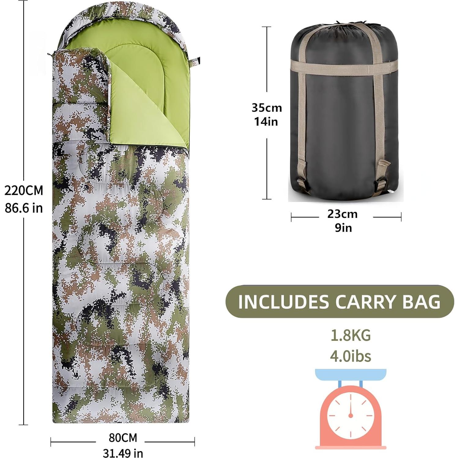 Saco de Dormir COLIKESEA Extra Grande 3-4 Estaciones Camuflaje