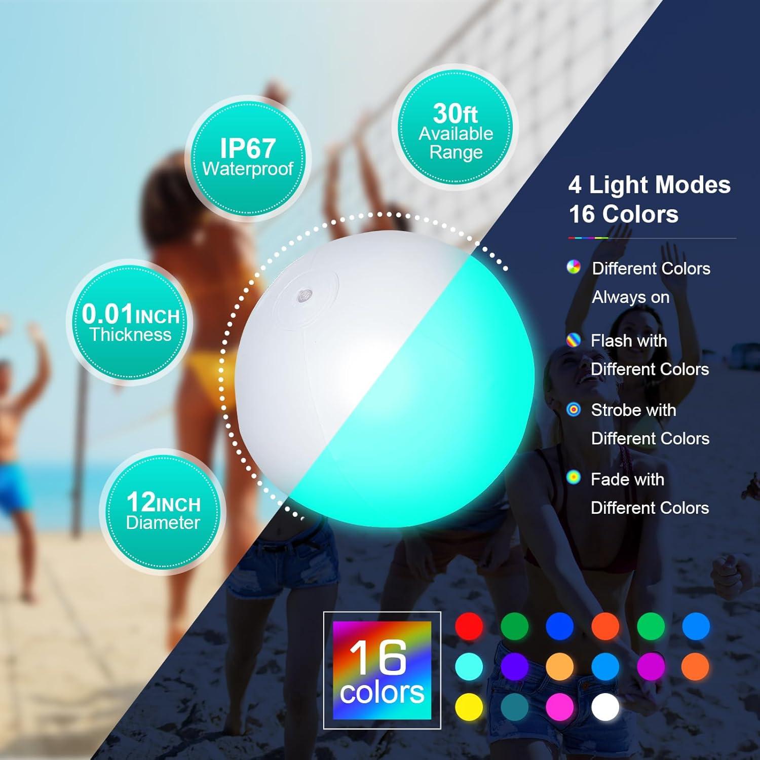 Pelotas de Playa LED Icnice BB2508 - Paquete de 4 Inflables