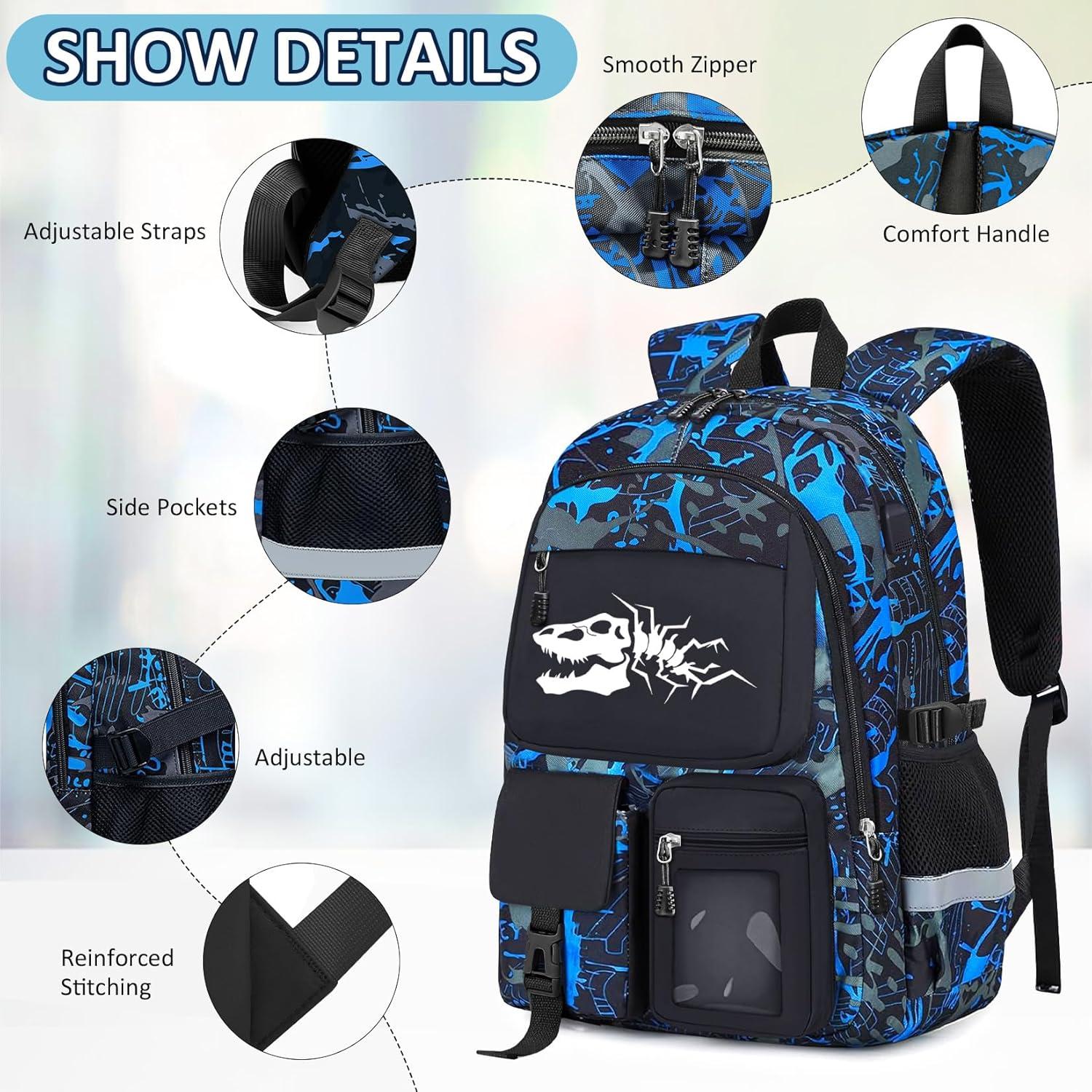 Mochila Escolar Dinosaurio Xiamen 45.72 cm Multibolsillos