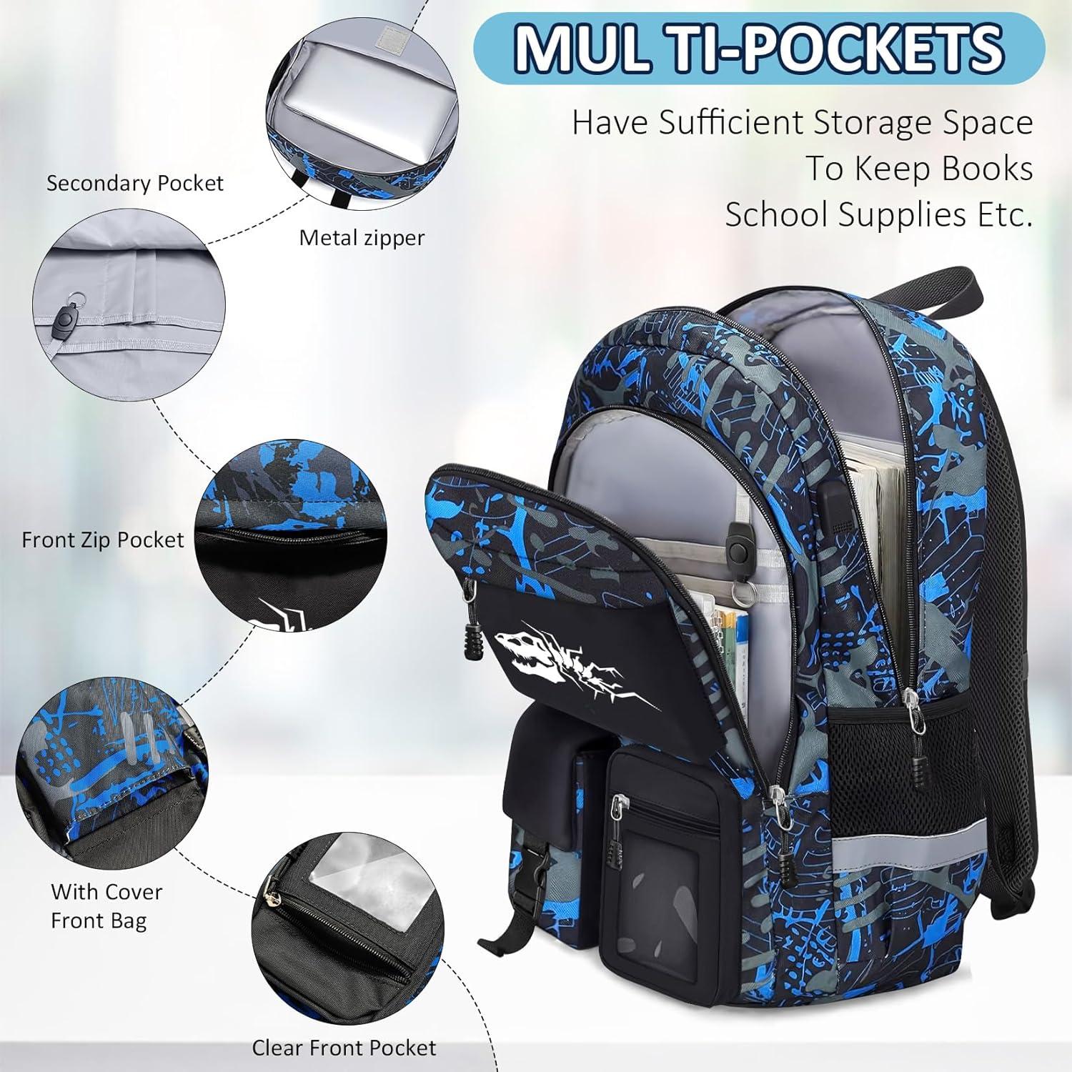 Mochila Escolar Dinosaurio Xiamen 45.72 cm Multibolsillos