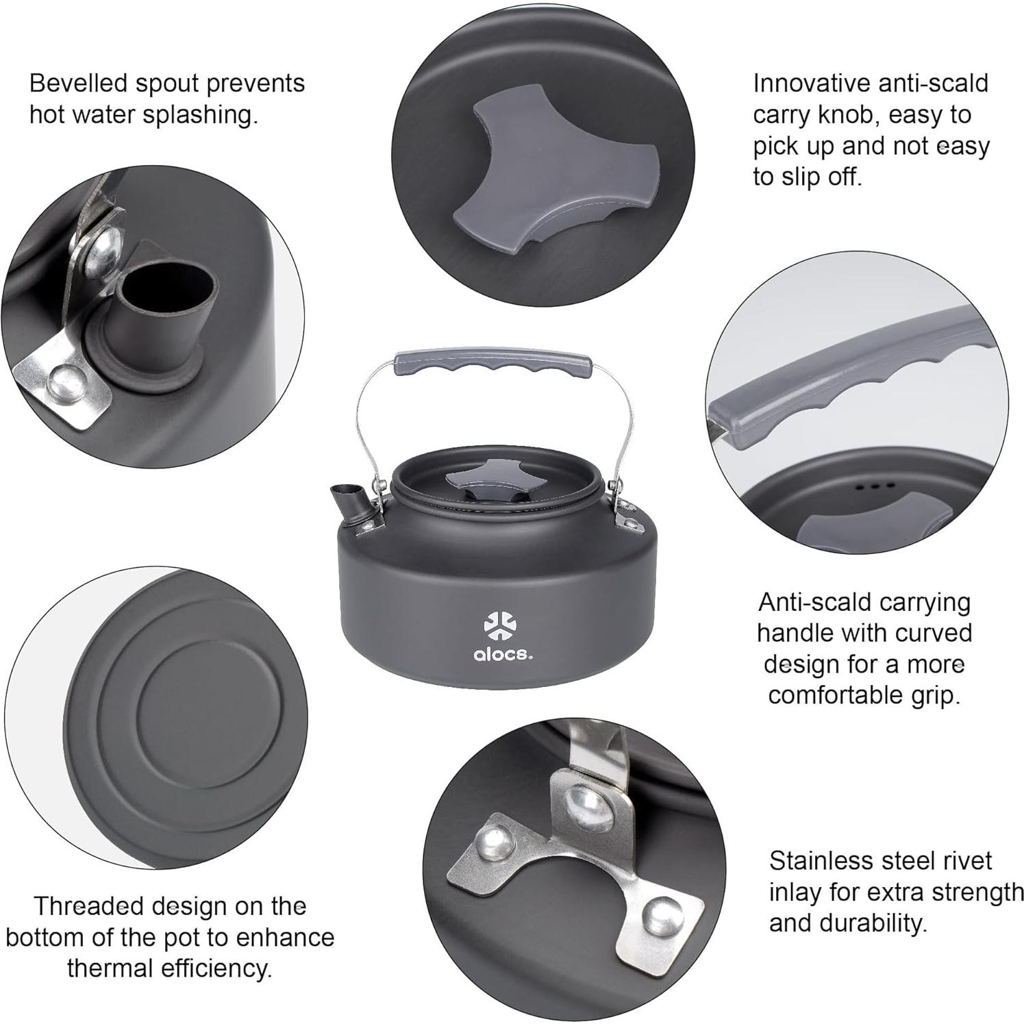 Tetera Alocs 0.8L de Aluminio Anodizado para Camping