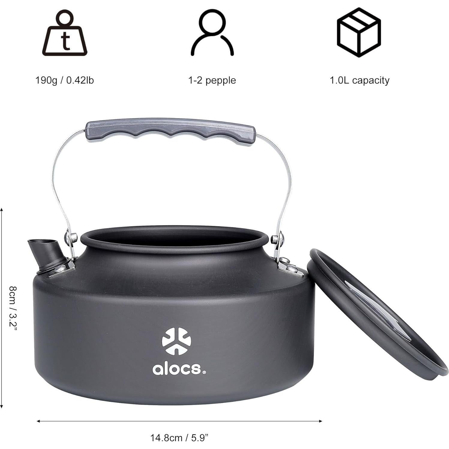 Tetera Alocs 0.8L de Aluminio Anodizado para Camping