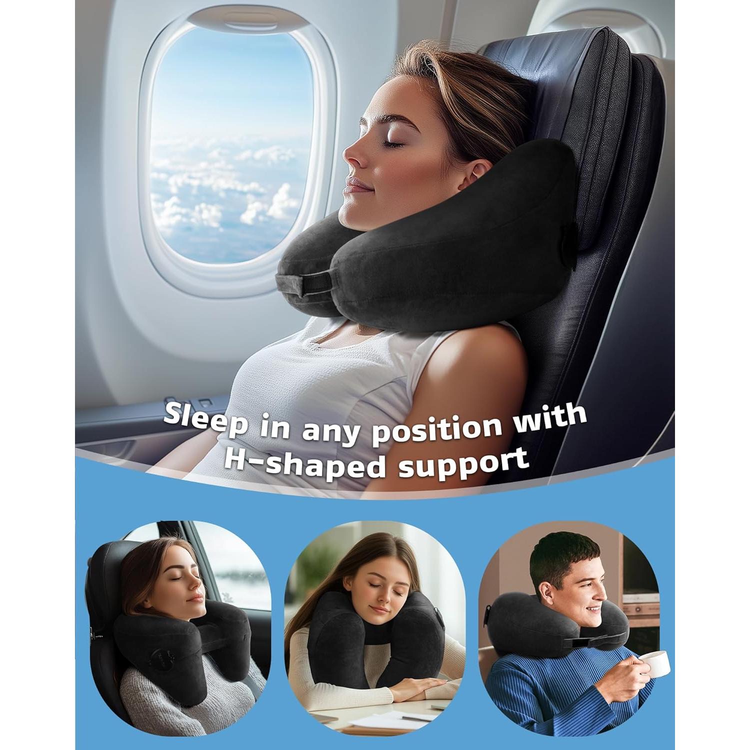 Almohada de Viaje Inflable Loveheek AIR H - Soporte Cuello Negro