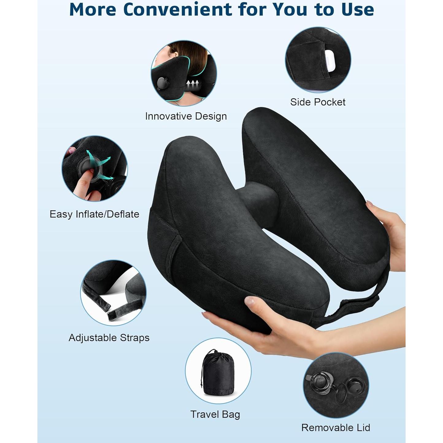 Almohada de Viaje Inflable Loveheek AIR H - Soporte Cuello Negro