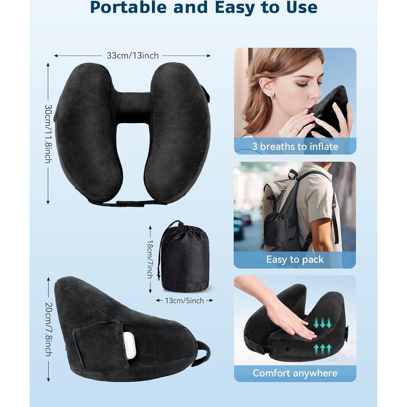 Almohada de Viaje Inflable Loveheek AIR H - Soporte Cuello Negro