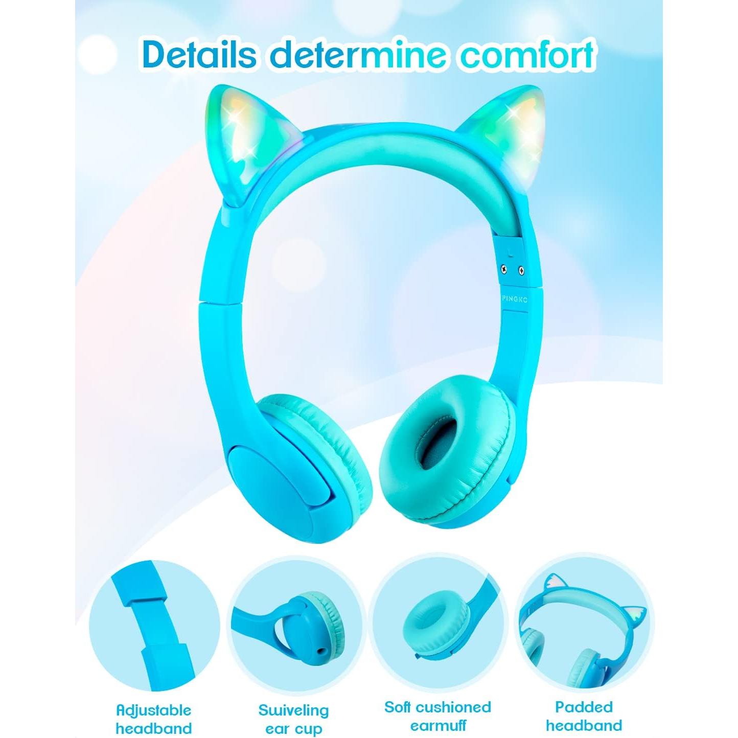 Auriculares PINGKO para Niños con Micrófono y Luz LED Azul