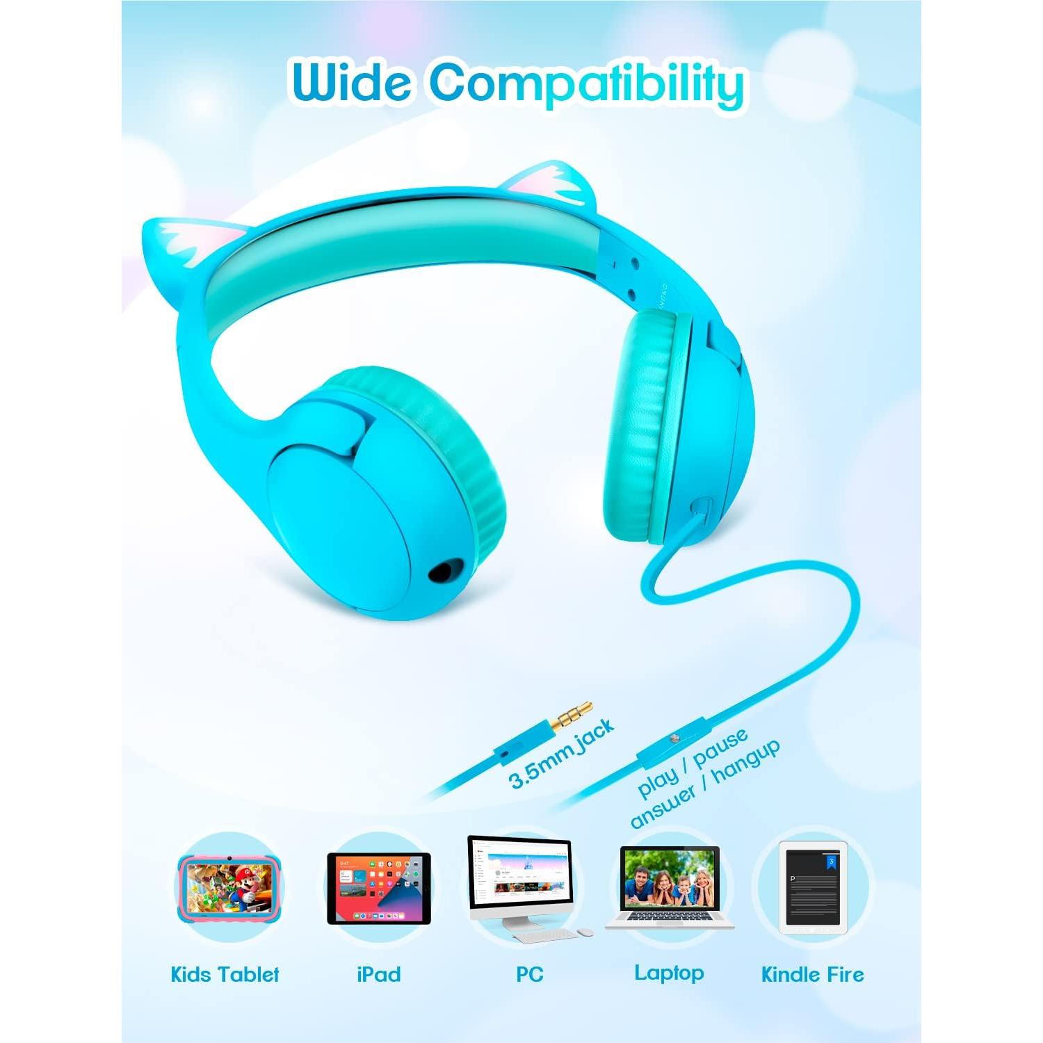 Auriculares PINGKO para Niños con Micrófono y Luz LED Azul