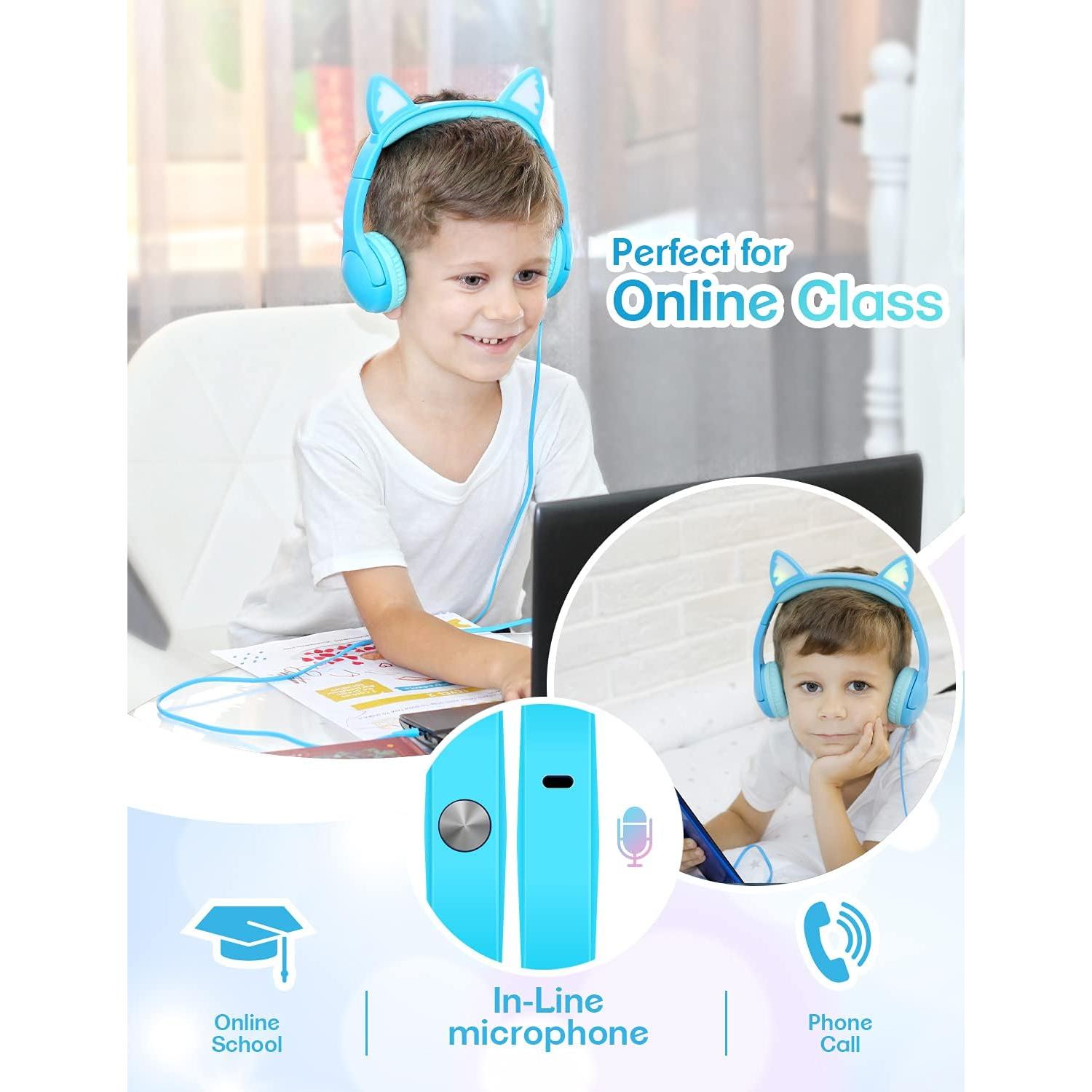 Auriculares PINGKO para Niños con Micrófono y Luz LED Azul