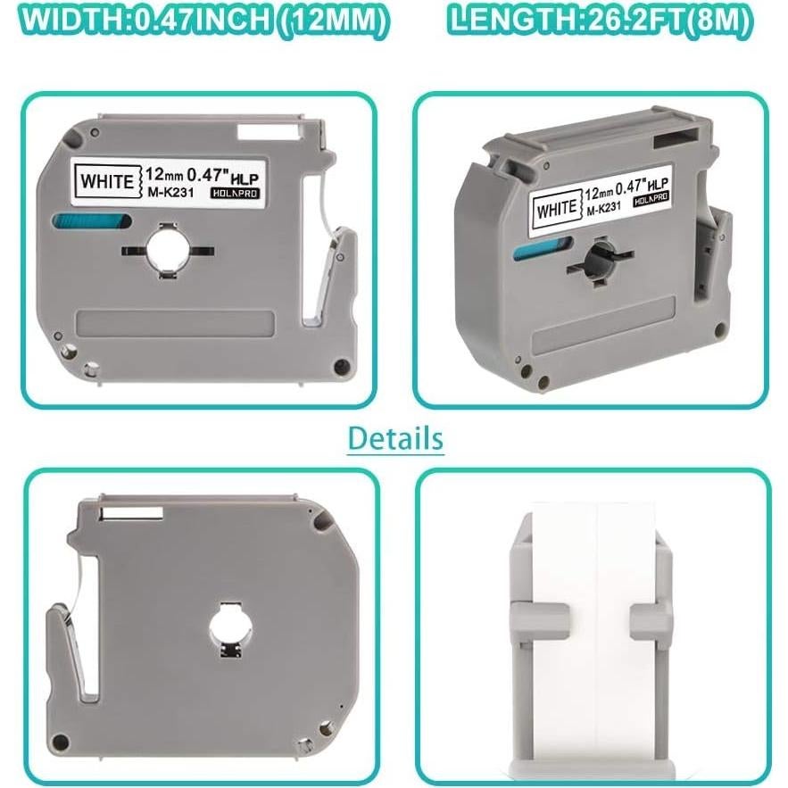 4 Cintas de Reemplazo Brother P Touch MK231 12mm Negro sobre Blanco