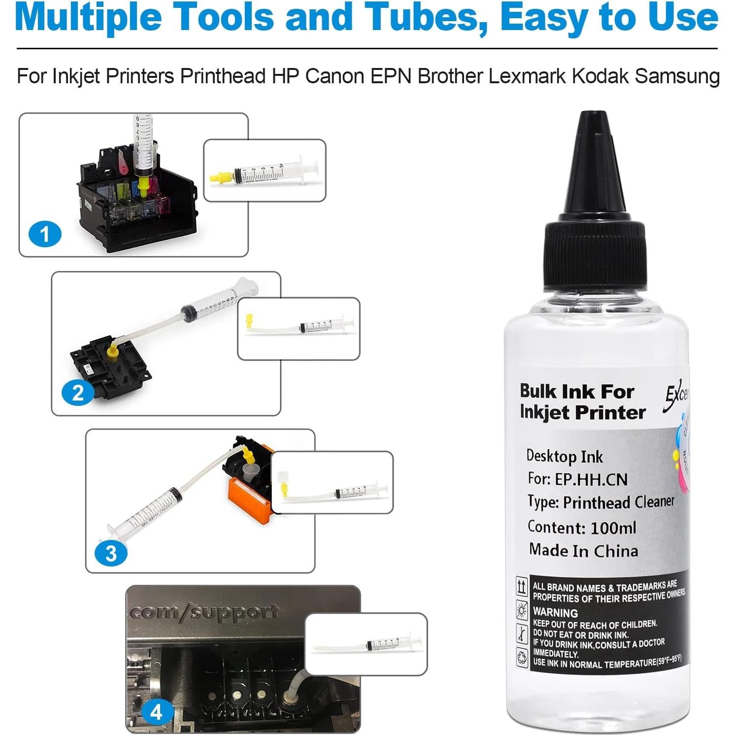 Kit de limpieza de cabezales EXCERCUS 200ml para impresoras HP Epson Canon