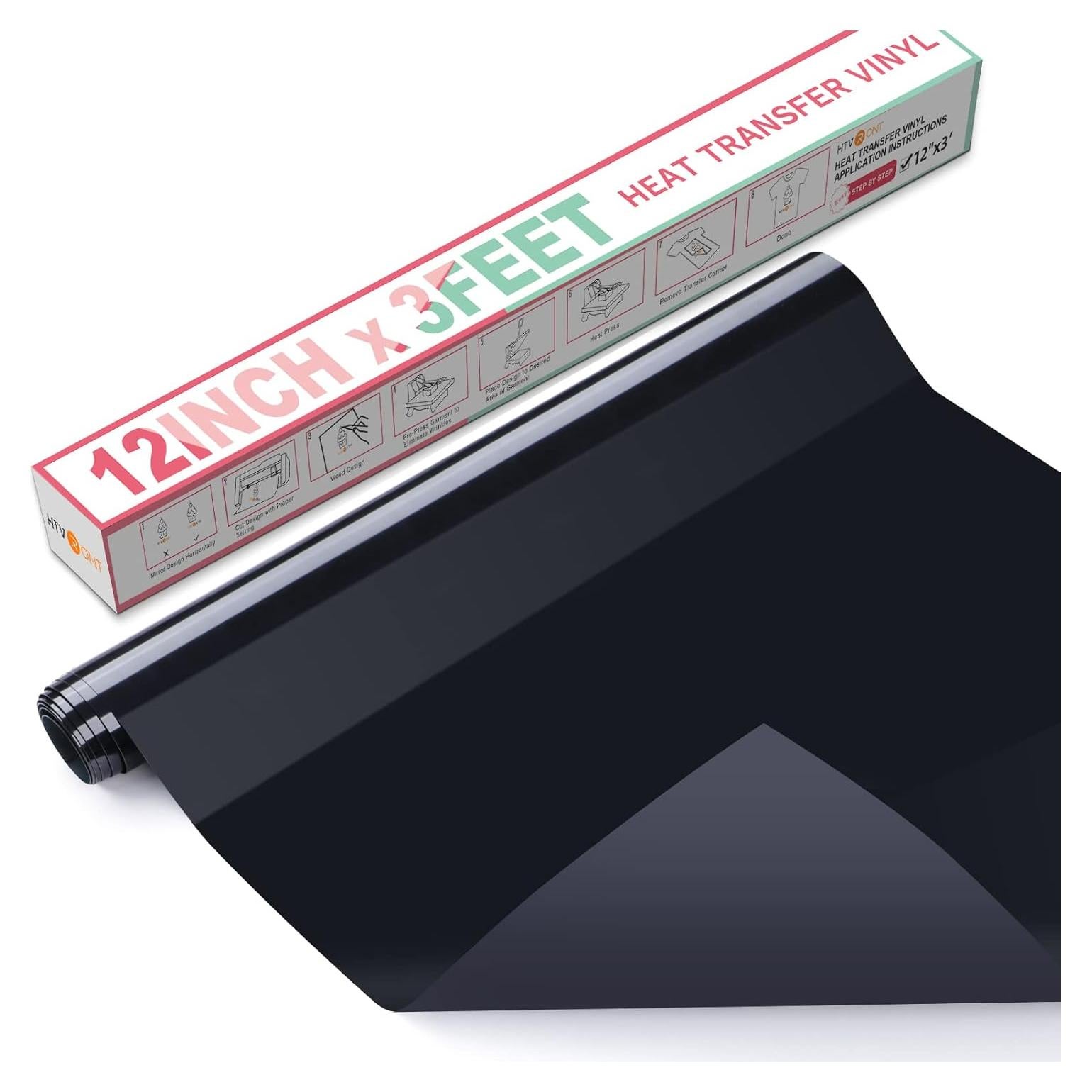 Vinilo de Transferencia de Calor HTVRONT 30.48x0.91m Negro PU