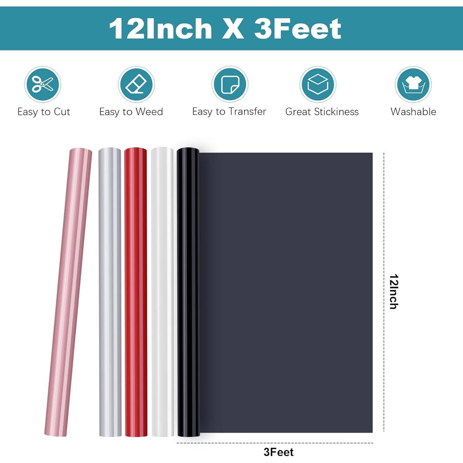 Vinilo de Transferencia de Calor HTVRONT 30.48x0.91m Negro PU