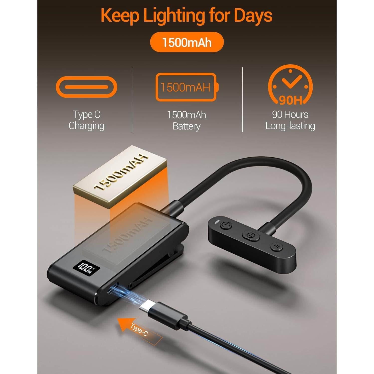 Lámpara de Lectura Recargable COKWEL SD-Black-CO 9 LED 90h