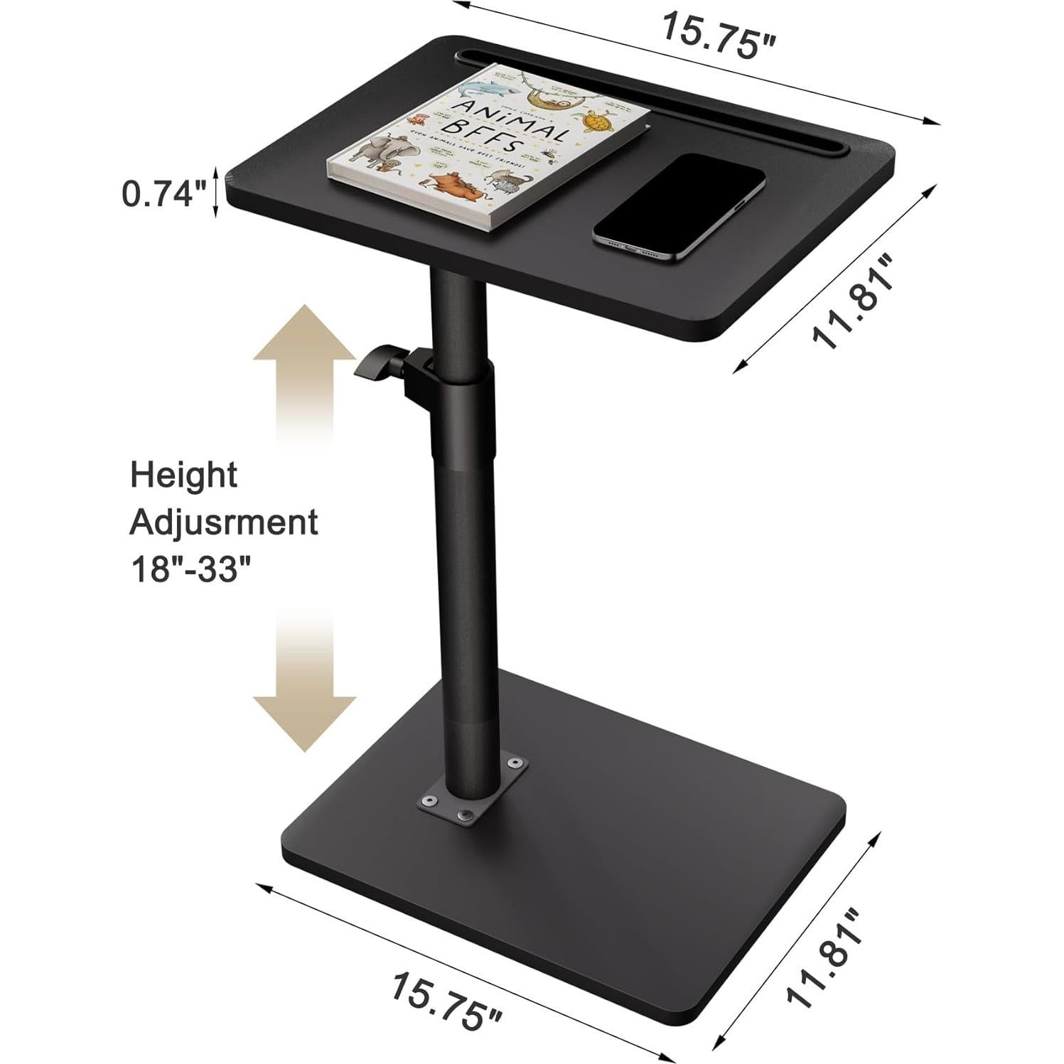 Mesa lateral ajustable YUHFERA para sofá - Negro, 66 cm