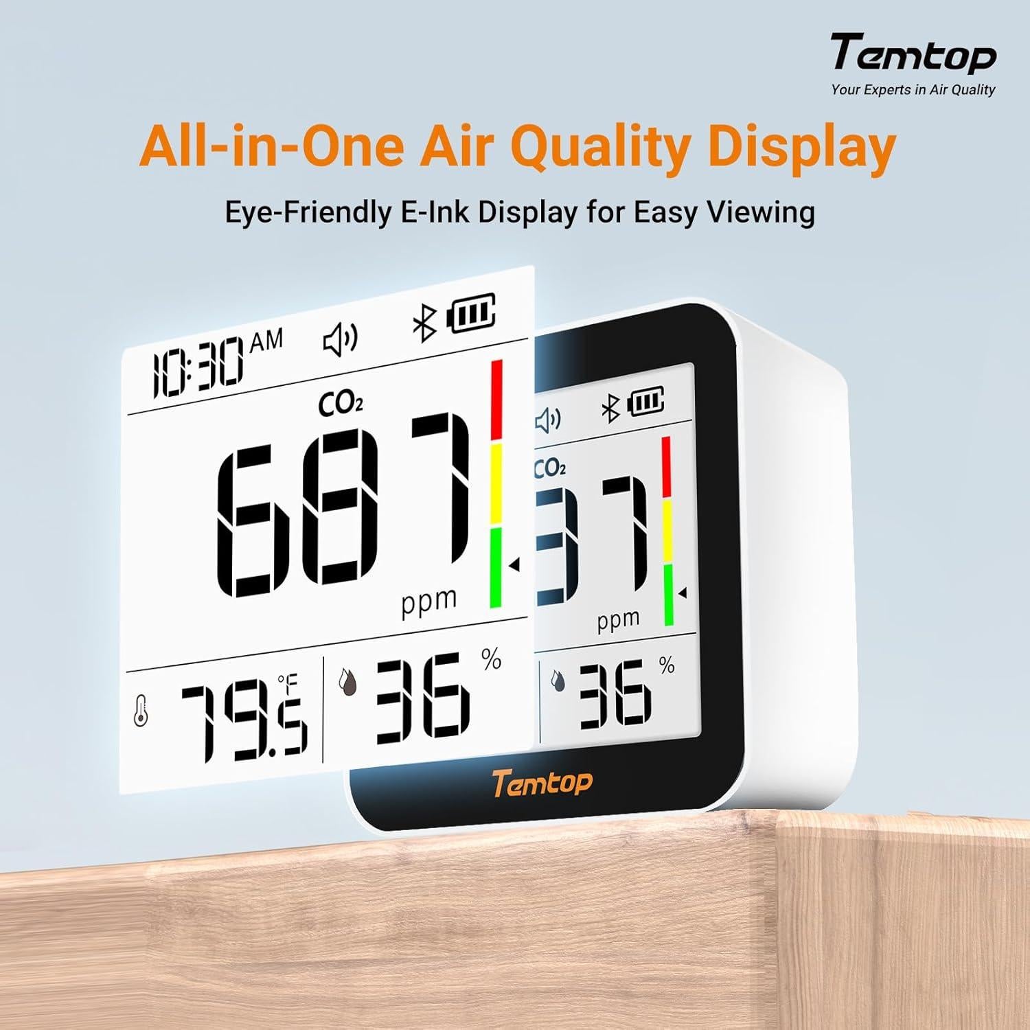 Temtop C10 2ND Monitor de CO2 y Calidad del Aire 3 en 1