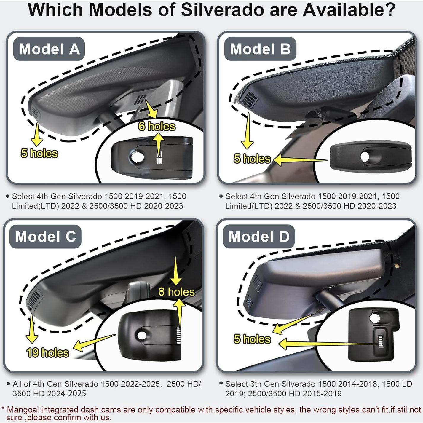 Cámara Dash 4K MANGOAL para Chevy Silverado 1500 2019-2023