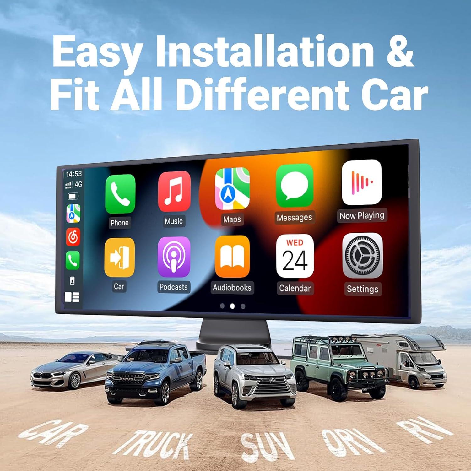 Pantalla Carplay Inalámbrica NUOTIAN 23.6 cm con Cámara HD