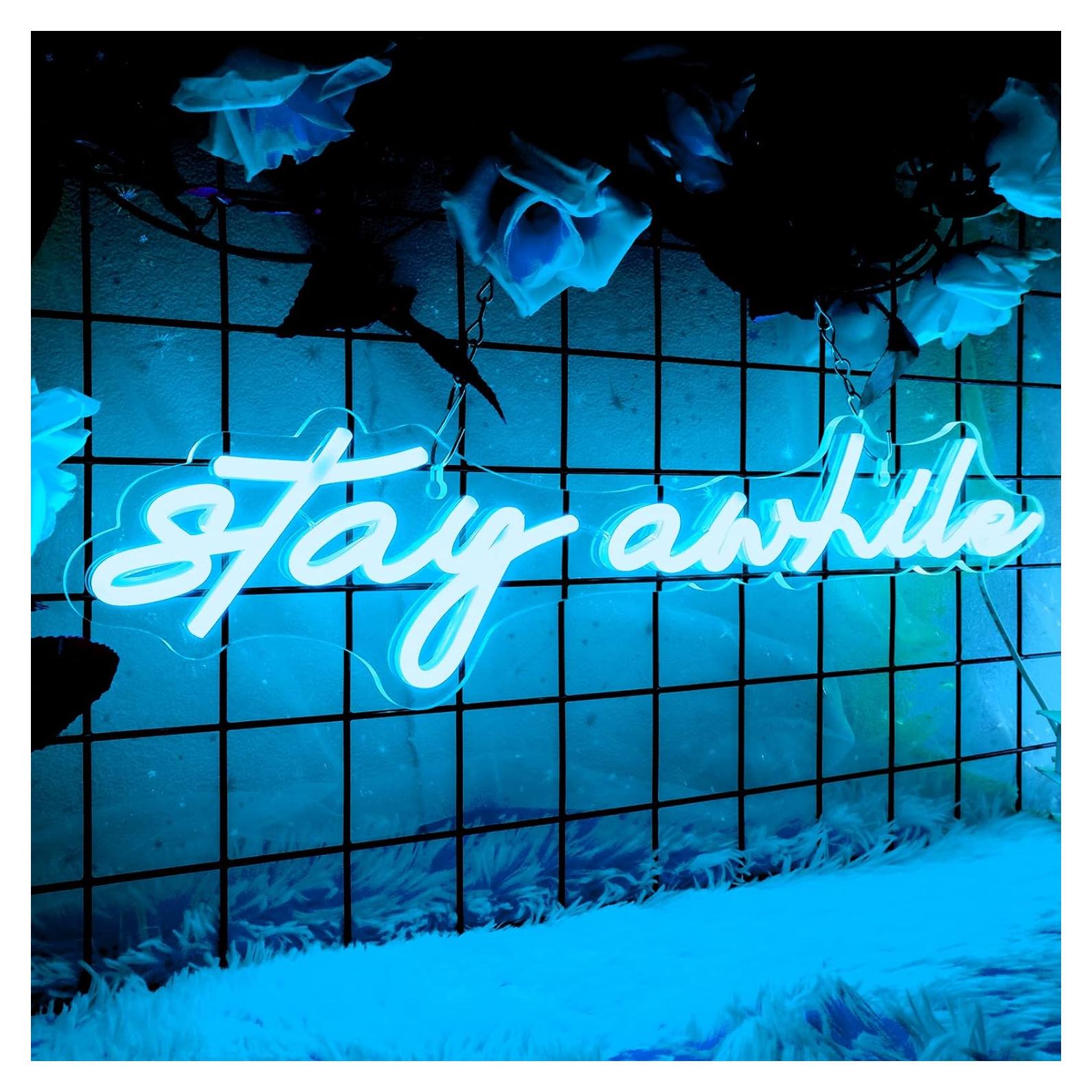Letrero de Neón LED IMEGINA Stay Awhile 50x12.7 cm Azul Hielo
