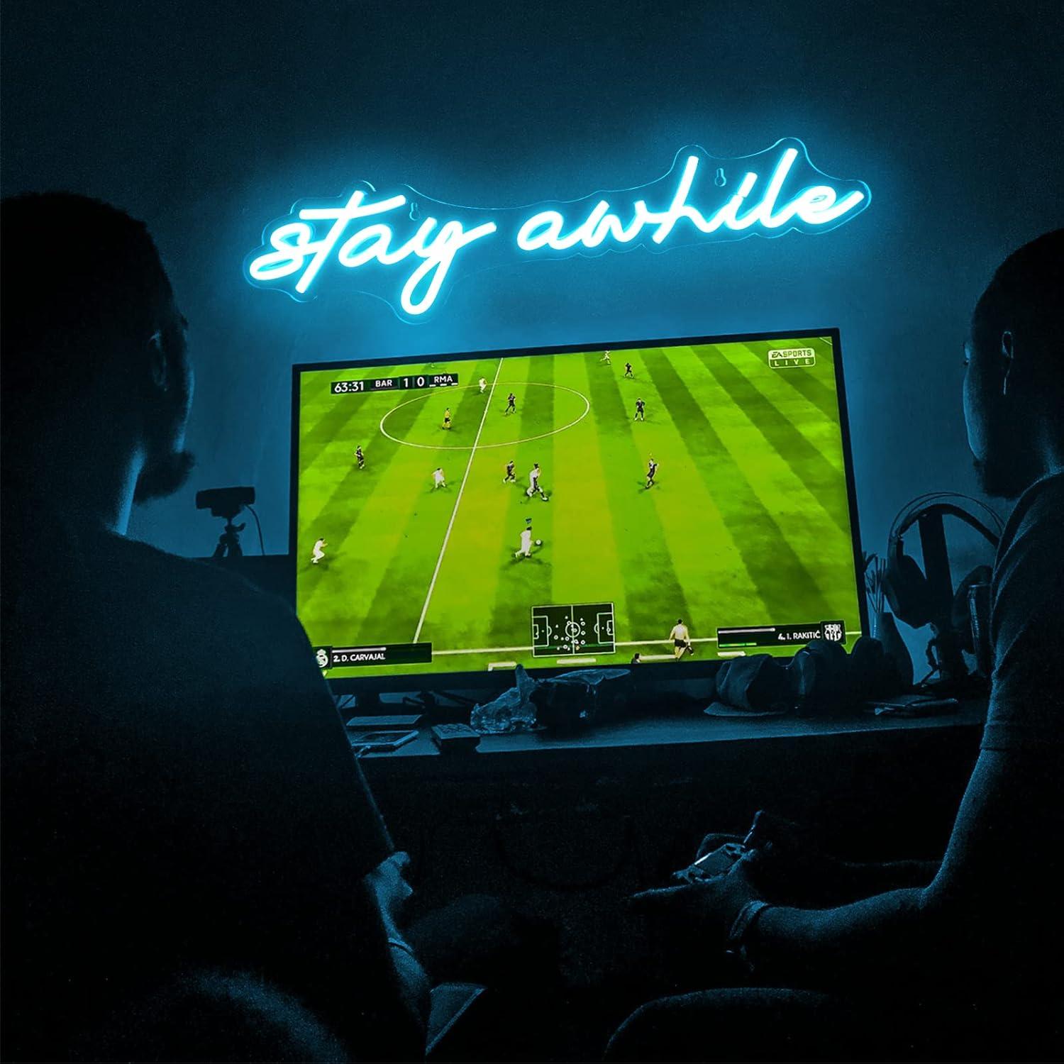 Letrero de Neón LED IMEGINA Stay Awhile 50x12.7 cm Azul Hielo