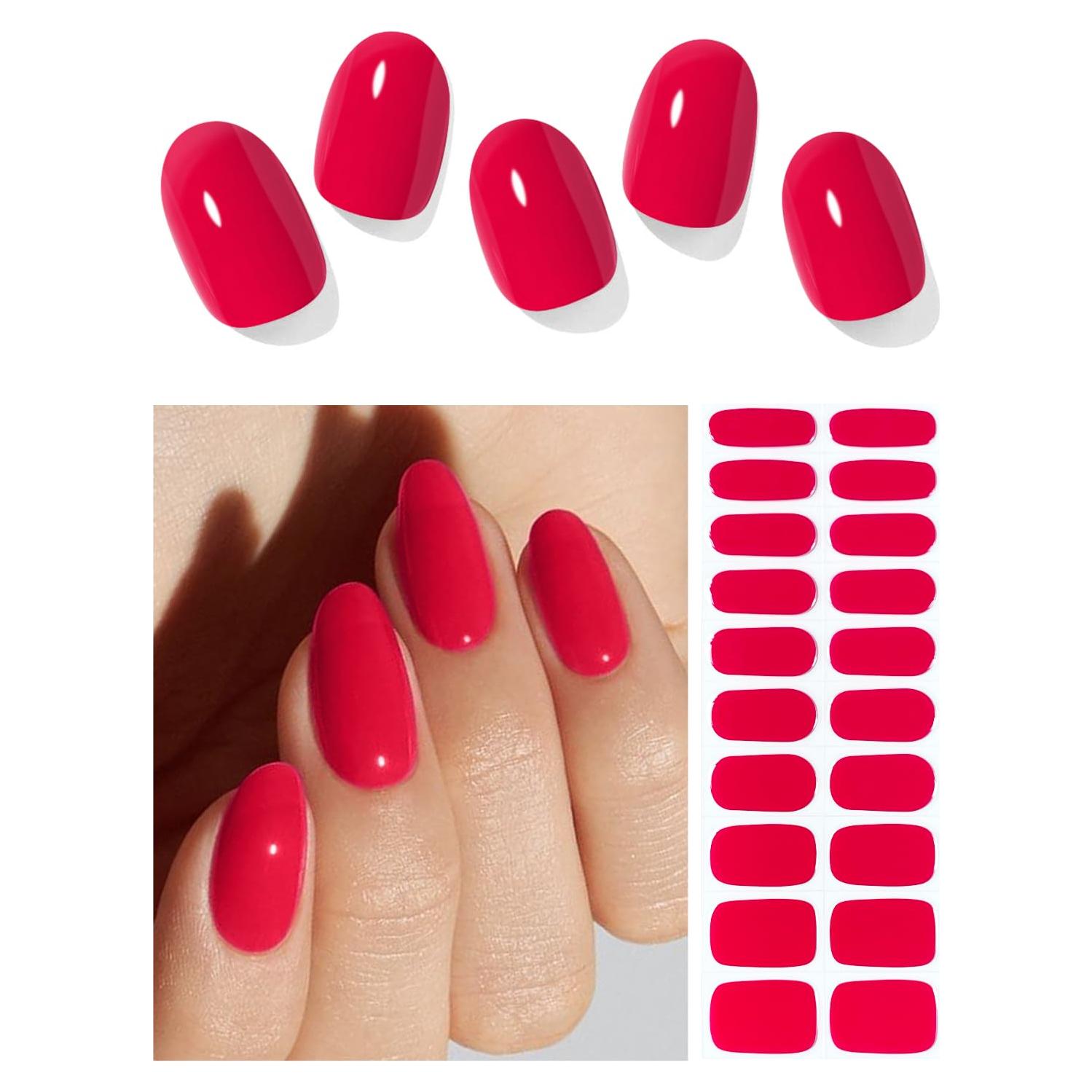 Tiras de Uñas de Gel Semi Curadas AutyaMee 20 Piezas Rojo A