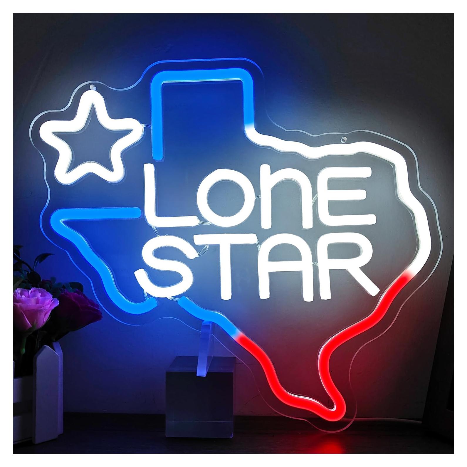 Letrero Neón Lone Star Geeinar 29.5x32cm Dimmable Decoración