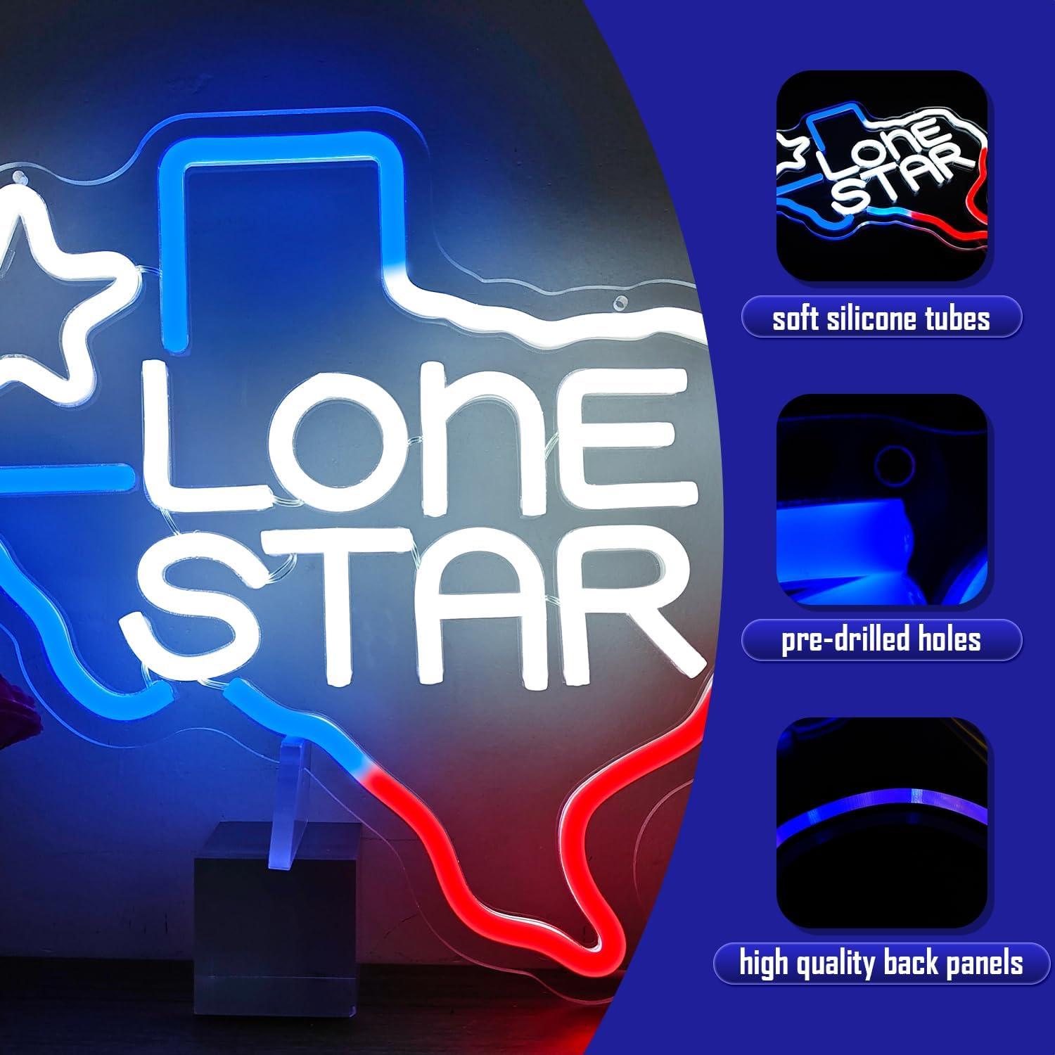 Letrero Neón Lone Star Geeinar 29.5x32cm Dimmable Decoración
