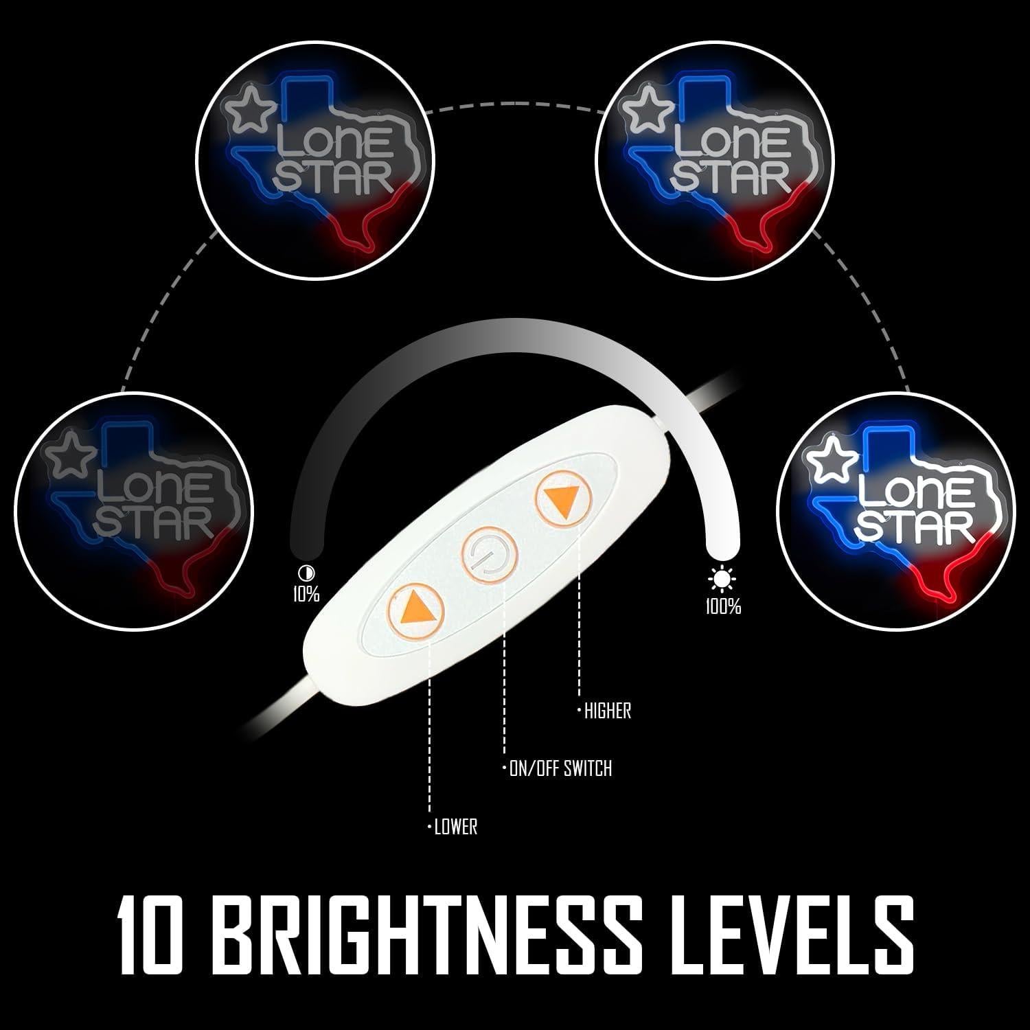 Letrero Neón Lone Star Geeinar 29.5x32cm Dimmable Decoración