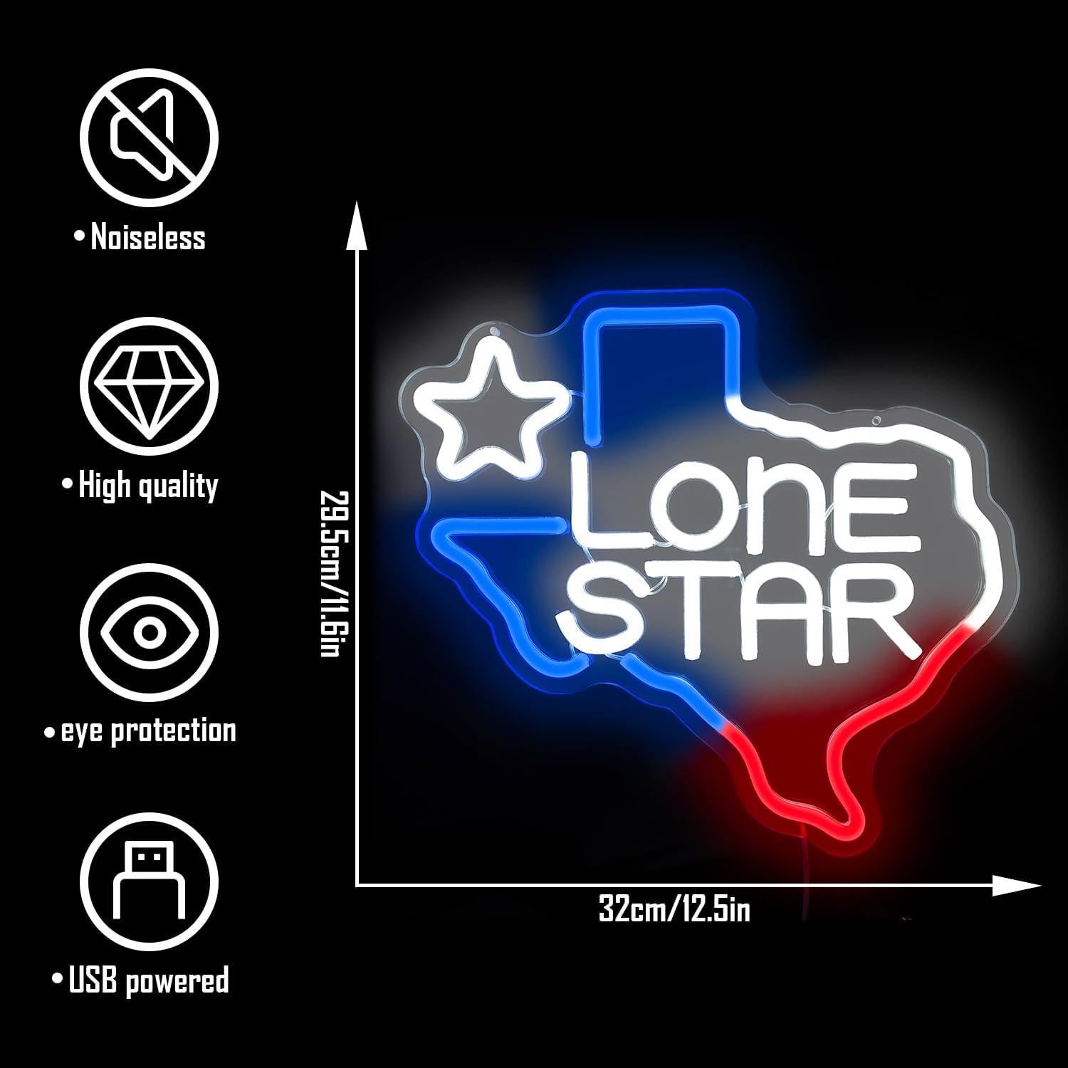 Letrero Neón Lone Star Geeinar 29.5x32cm Dimmable Decoración