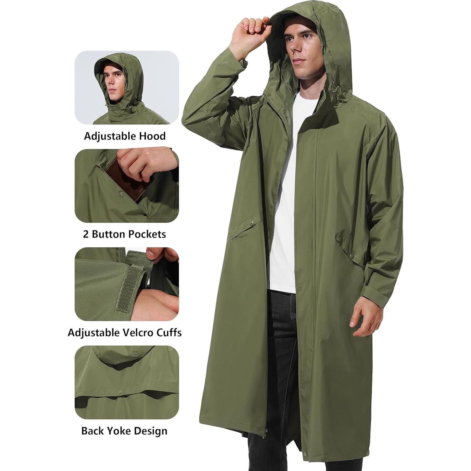Chaqueta de Lluvia Impermeable para Hombre UIQUR Verde Militar
