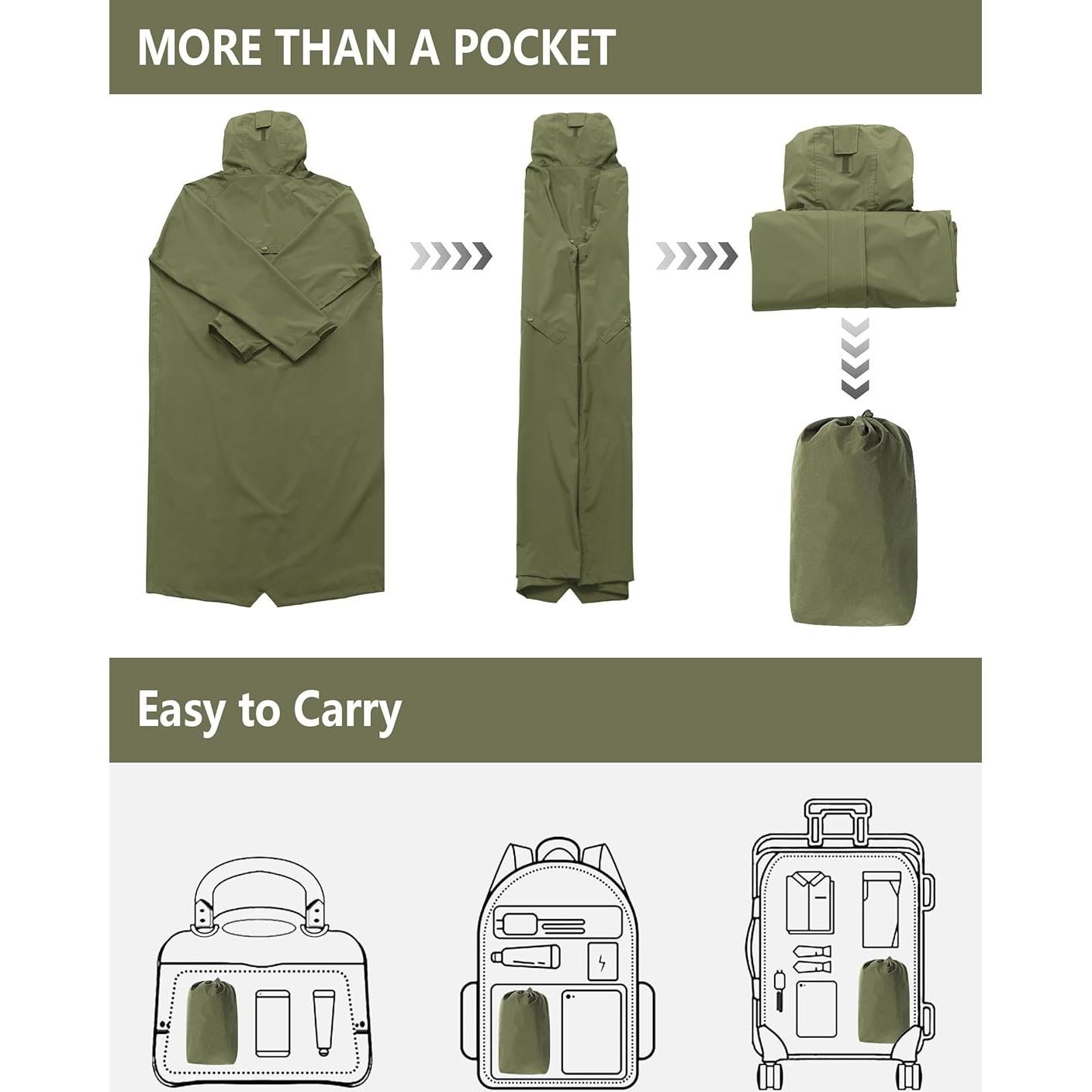 Chaqueta de Lluvia Impermeable para Hombre UIQUR Verde Militar