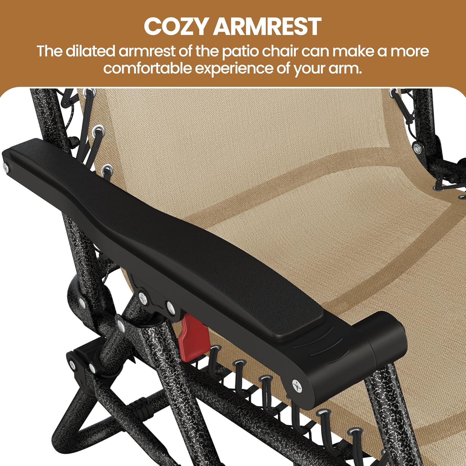 Yaheetech Zero Gravity Recliners Outdoor Adjustable Folding Reclining Lounge Chairs w/Pillows, Cup Holder Trays and Carry Strap for Patio Backyard Beach Beige Set of 2