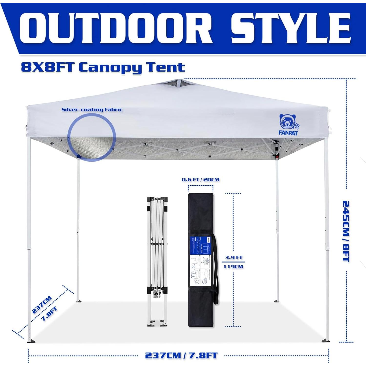 Tienda de Dosel Portátil FANPAT 8x8 Blanco Impermeable
