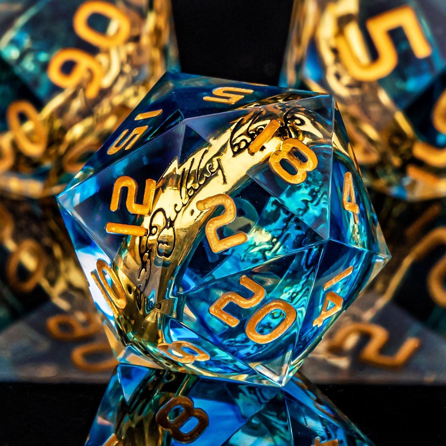 Set de Dados D&D OUKELANWO 7 Piezas Azul y Dorado