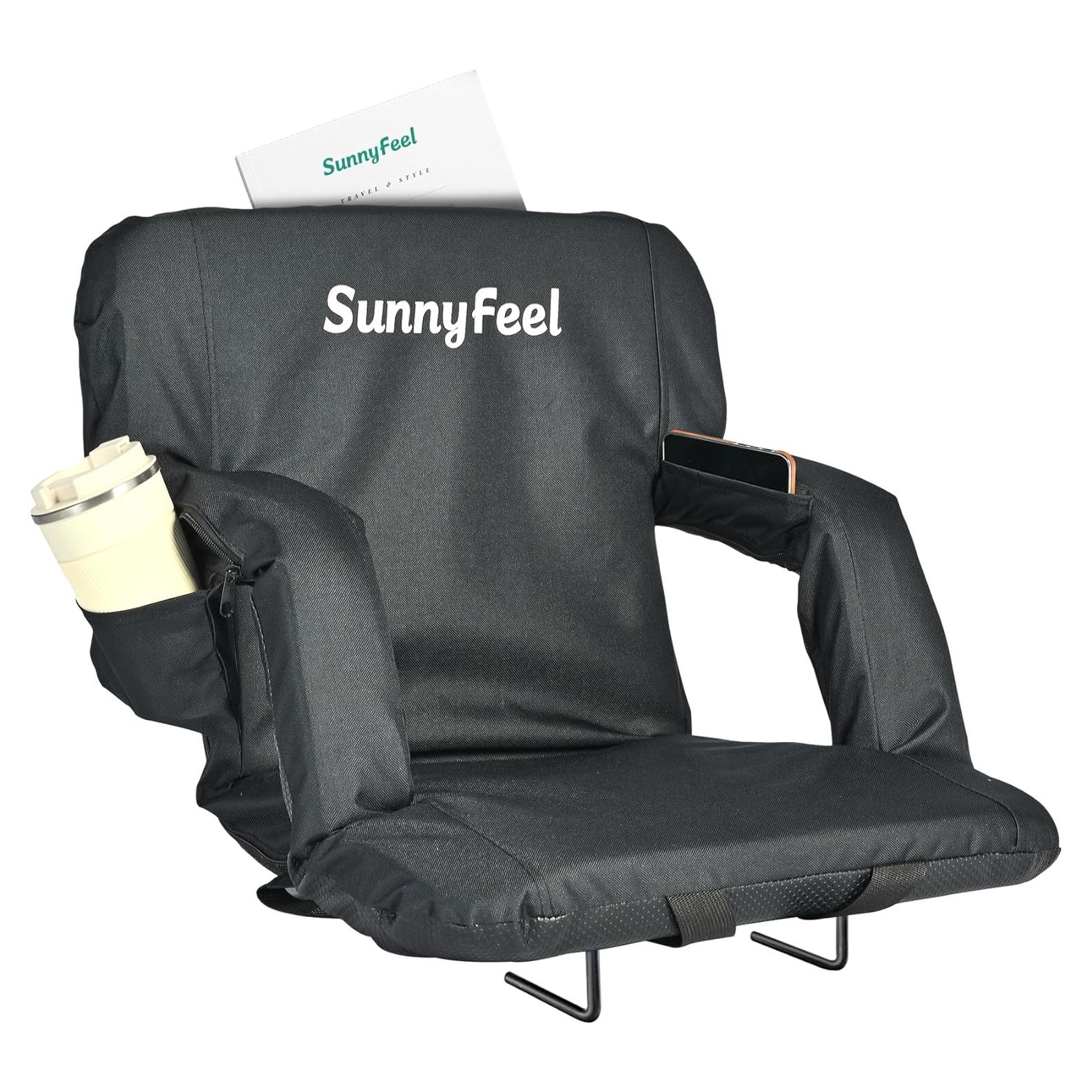 Asiento de Estadio SUNNYFEEL con Cojín y Respaldo Negro 54 cm