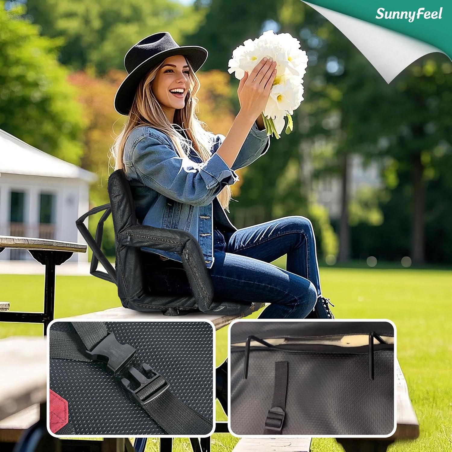 Asiento de Estadio SUNNYFEEL con Cojín y Respaldo Negro 54 cm