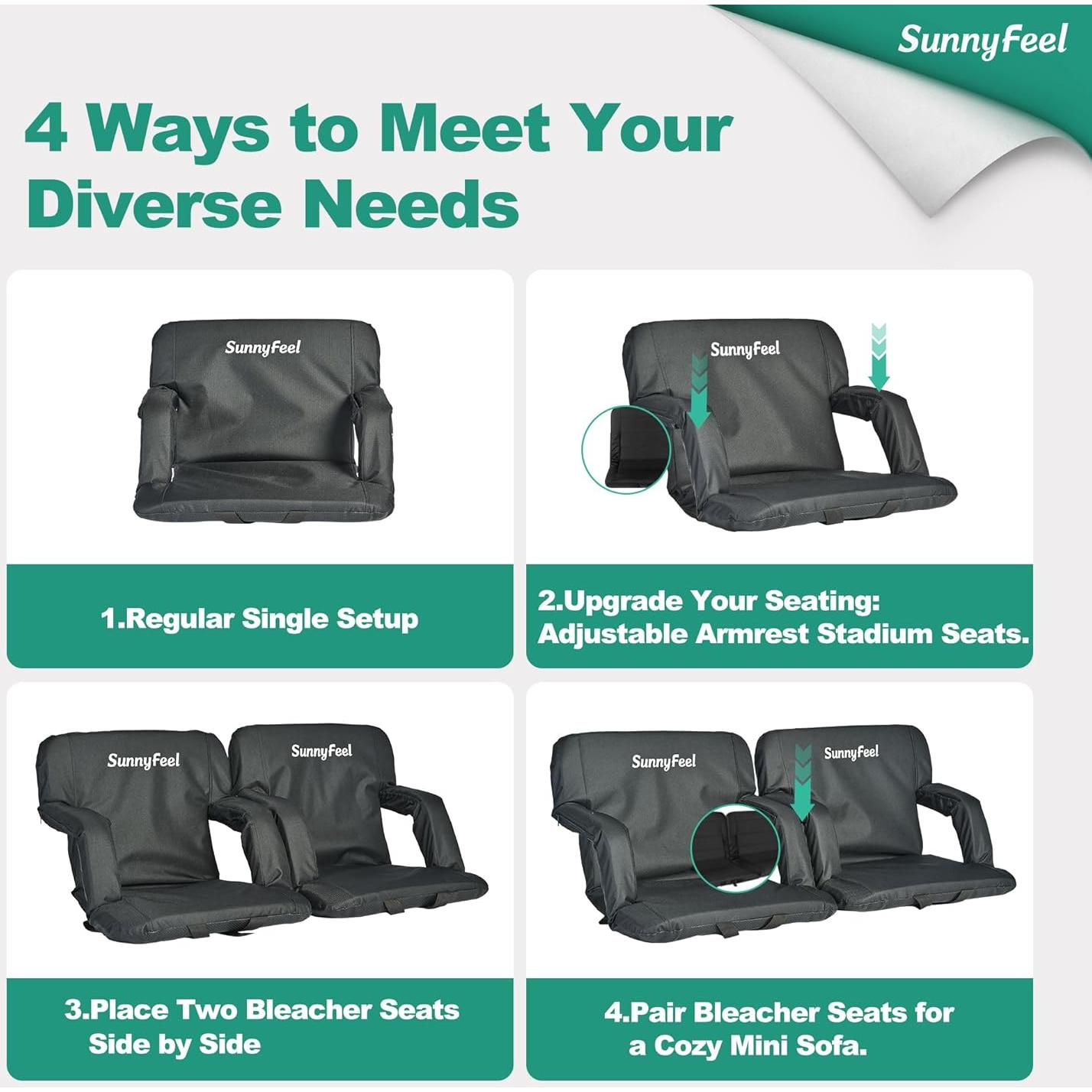 Asiento de Estadio SUNNYFEEL con Cojín y Respaldo Negro 54 cm