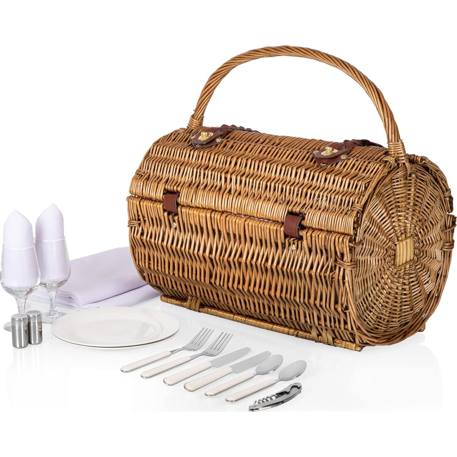 Cesta de Picnic de Mimbre Barrel Picnic Time para 2 - Rojo y Blanco