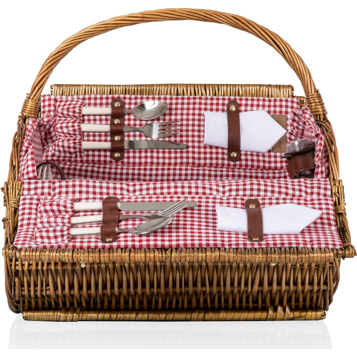 Cesta de Picnic de Mimbre Barrel Picnic Time para 2 - Rojo y Blanco