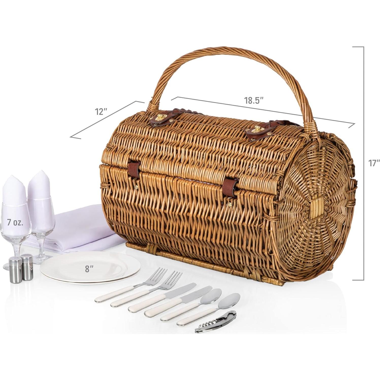 Cesta de Picnic de Mimbre Barrel Picnic Time para 2 - Rojo y Blanco