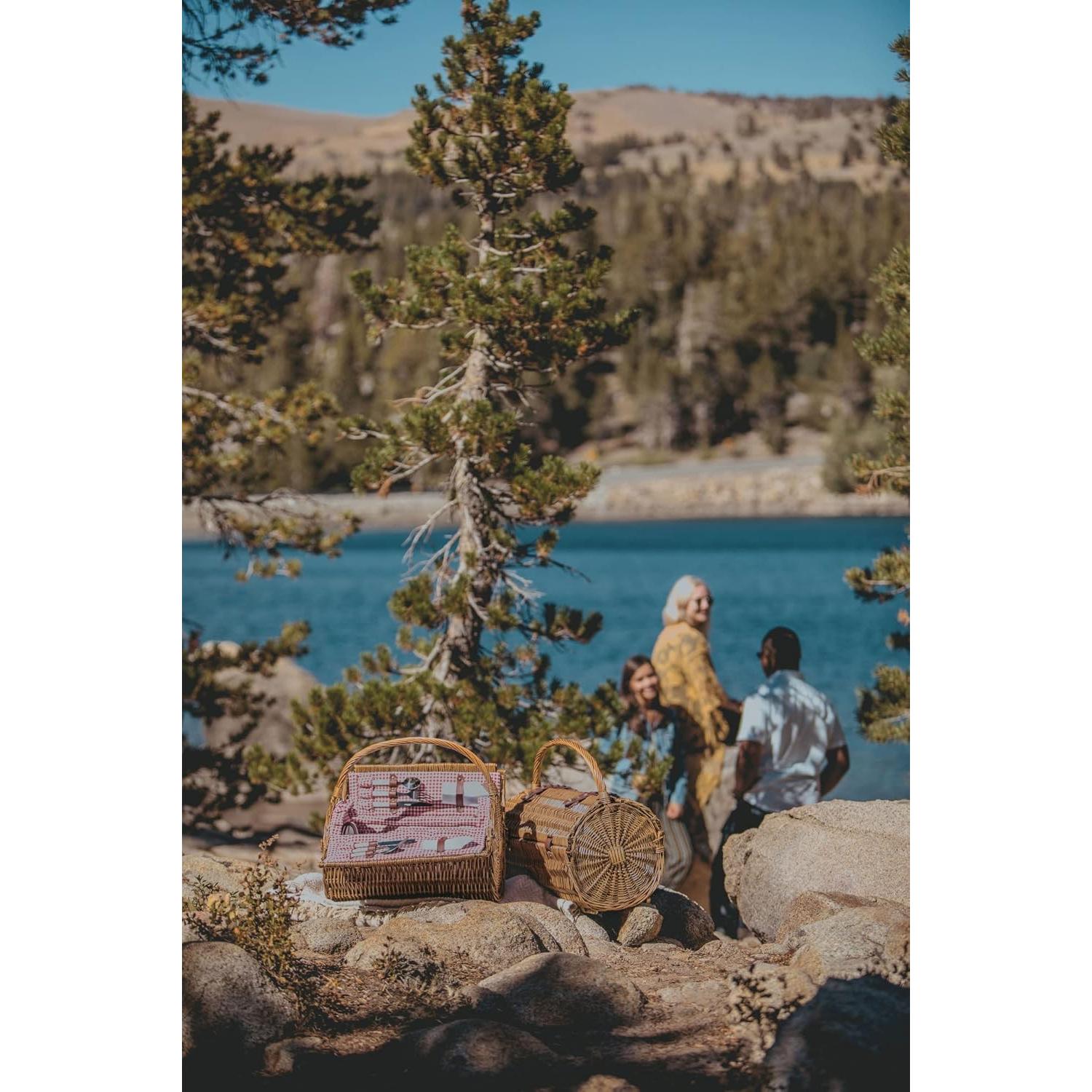Cesta de Picnic de Mimbre Barrel Picnic Time para 2 - Rojo y Blanco