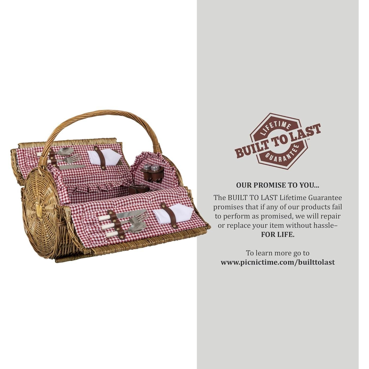 Cesta de Picnic de Mimbre Barrel Picnic Time para 2 - Rojo y Blanco