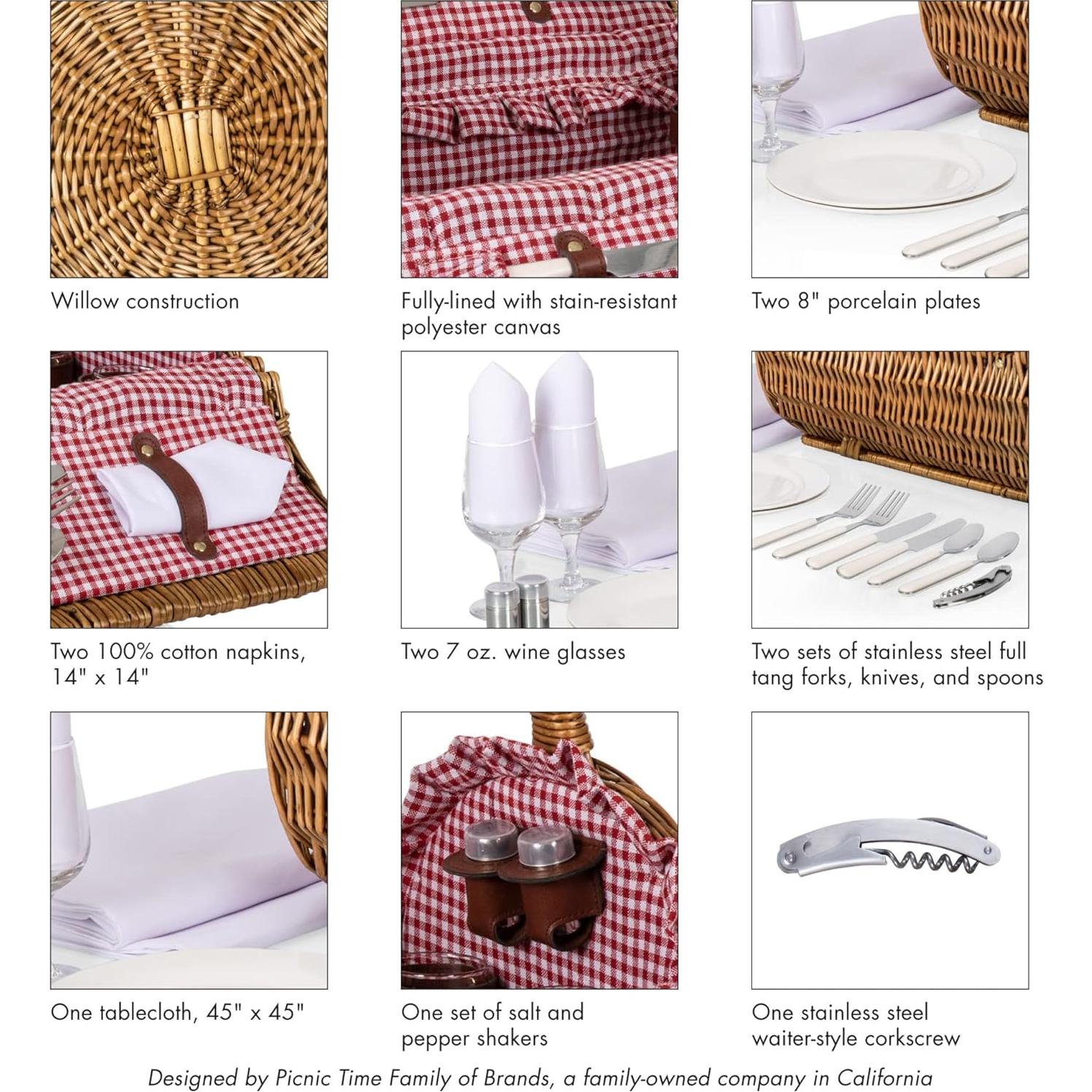 Cesta de Picnic de Mimbre Barrel Picnic Time para 2 - Rojo y Blanco