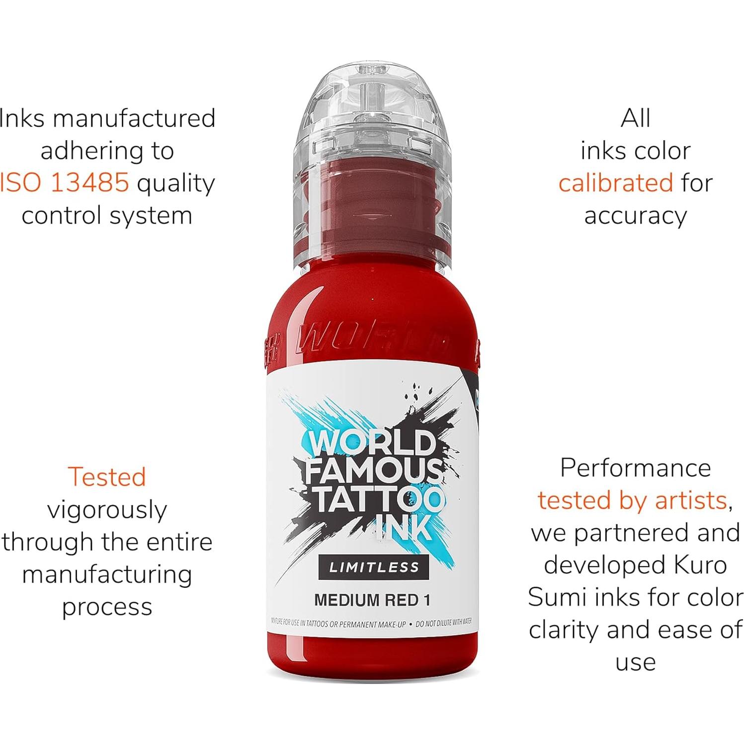 Tinta de Tatuaje Profesional World Famous Rojo Medio 1 29.57 ml