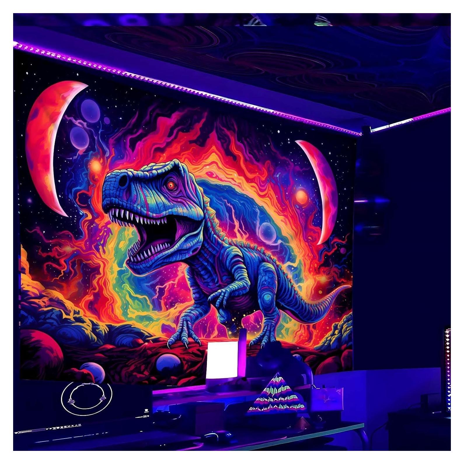 Tapestry de Dinosaurio QGHOT 90x70 cm Brilla en la Oscuridad