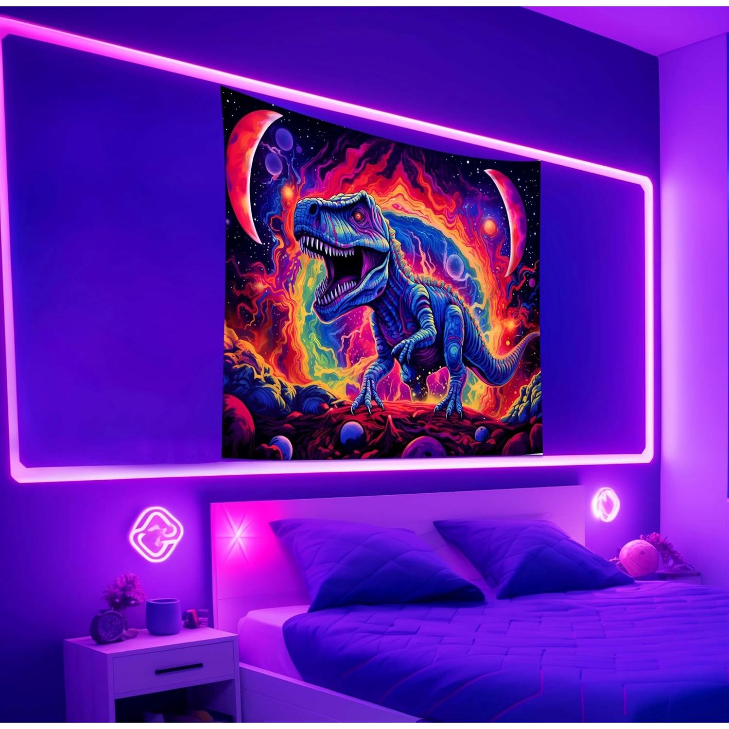 Tapestry de Dinosaurio QGHOT 90x70 cm Brilla en la Oscuridad