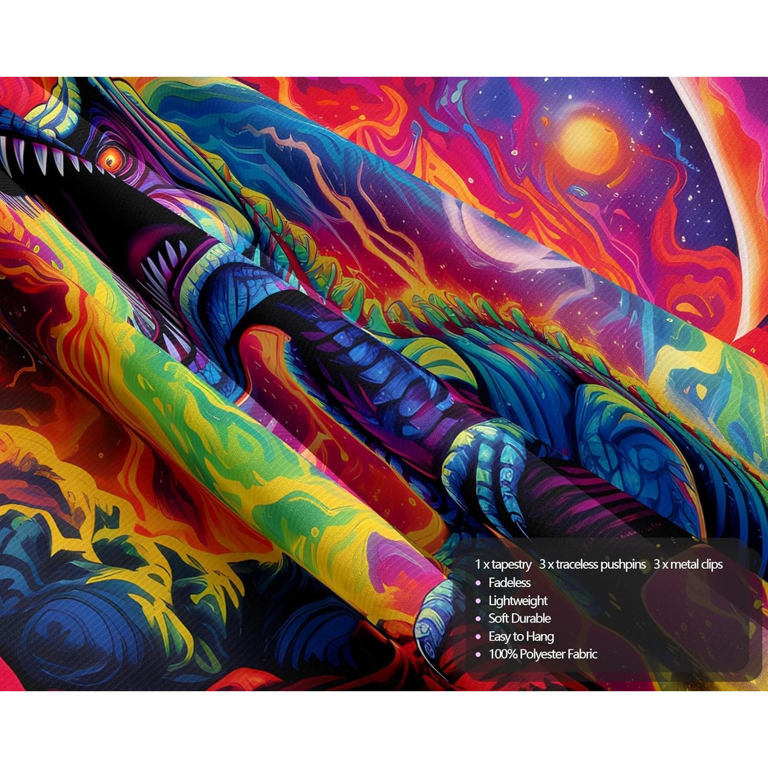 Tapestry de Dinosaurio QGHOT 90x70 cm Brilla en la Oscuridad