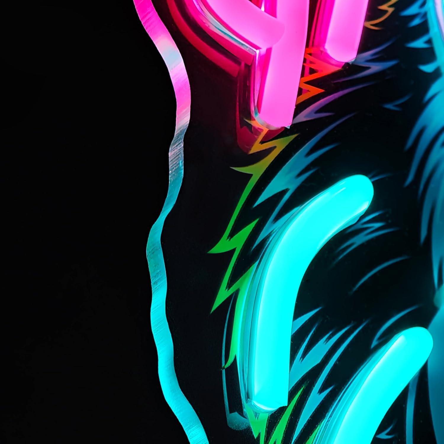 Señal de Neón LED Gorila con Auriculares Rosa y Azul 37.8cm